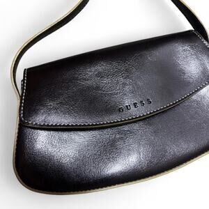 Y2k Guess black leather shoulder bag